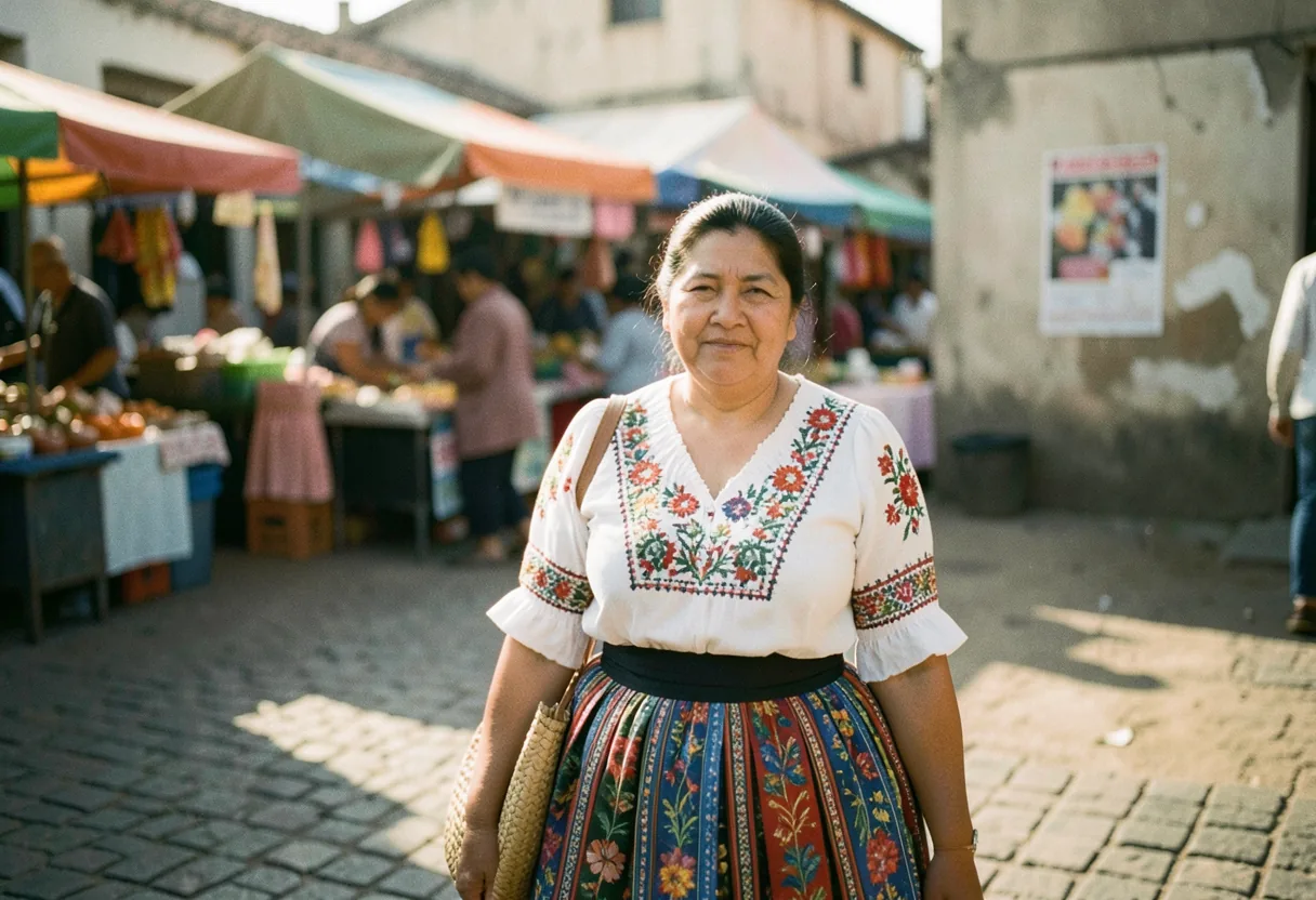 Colorful Honduran woman weaving, vibrant traditional attire, cultural scene, Central American culture.