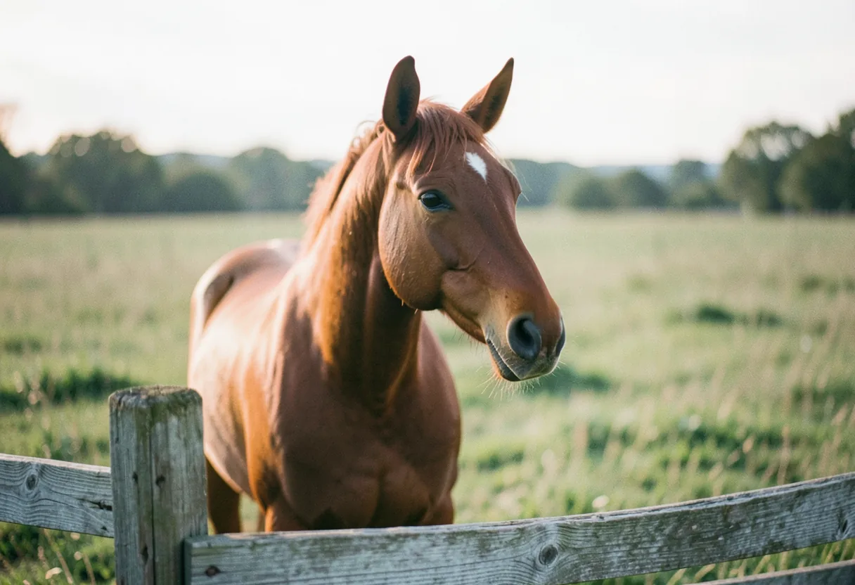 Chestnut mare in soft sunlight, equine behavior and history facts.