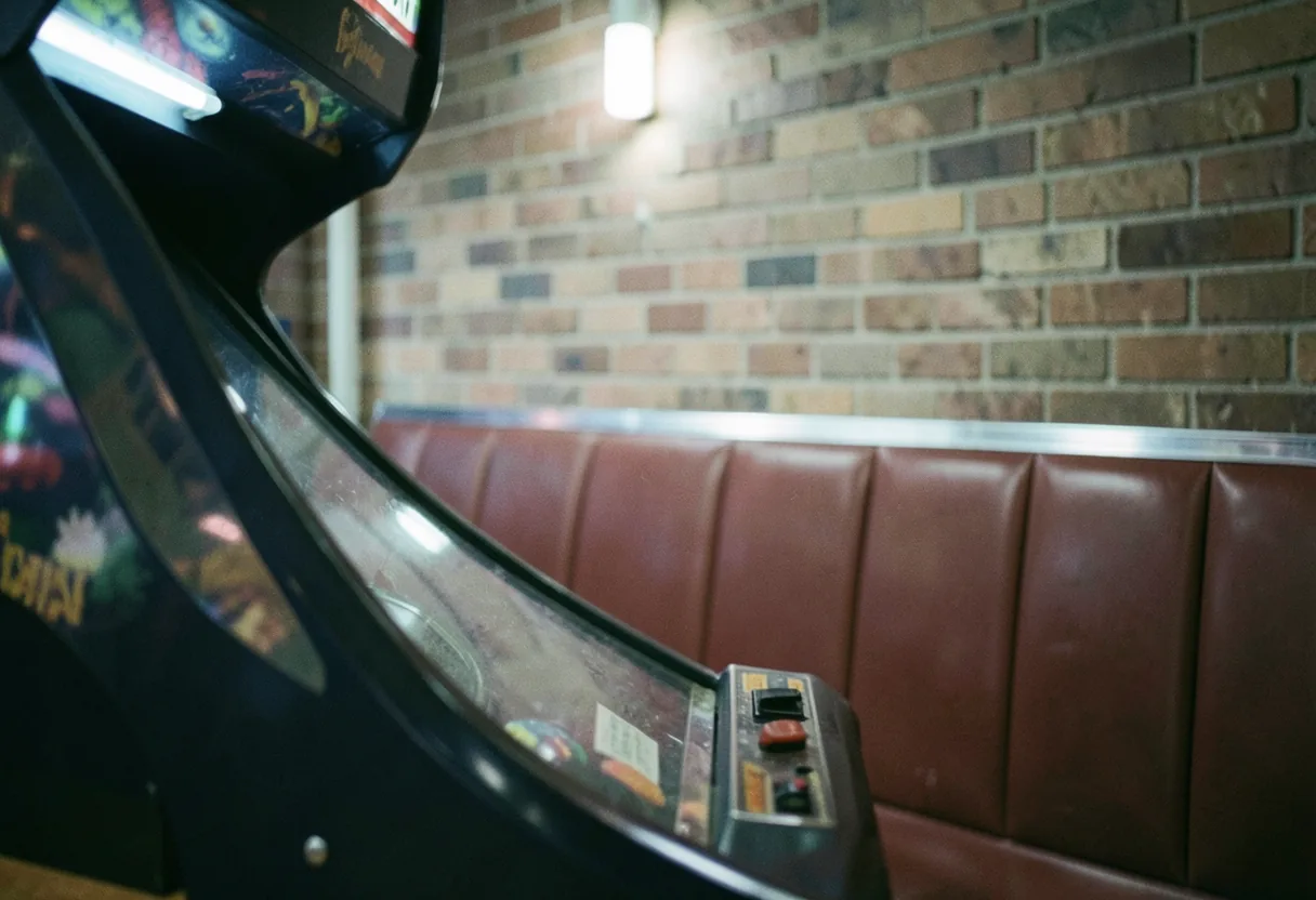 Vintage arcade game in muted colors, representing New Jersey's entertainment history.