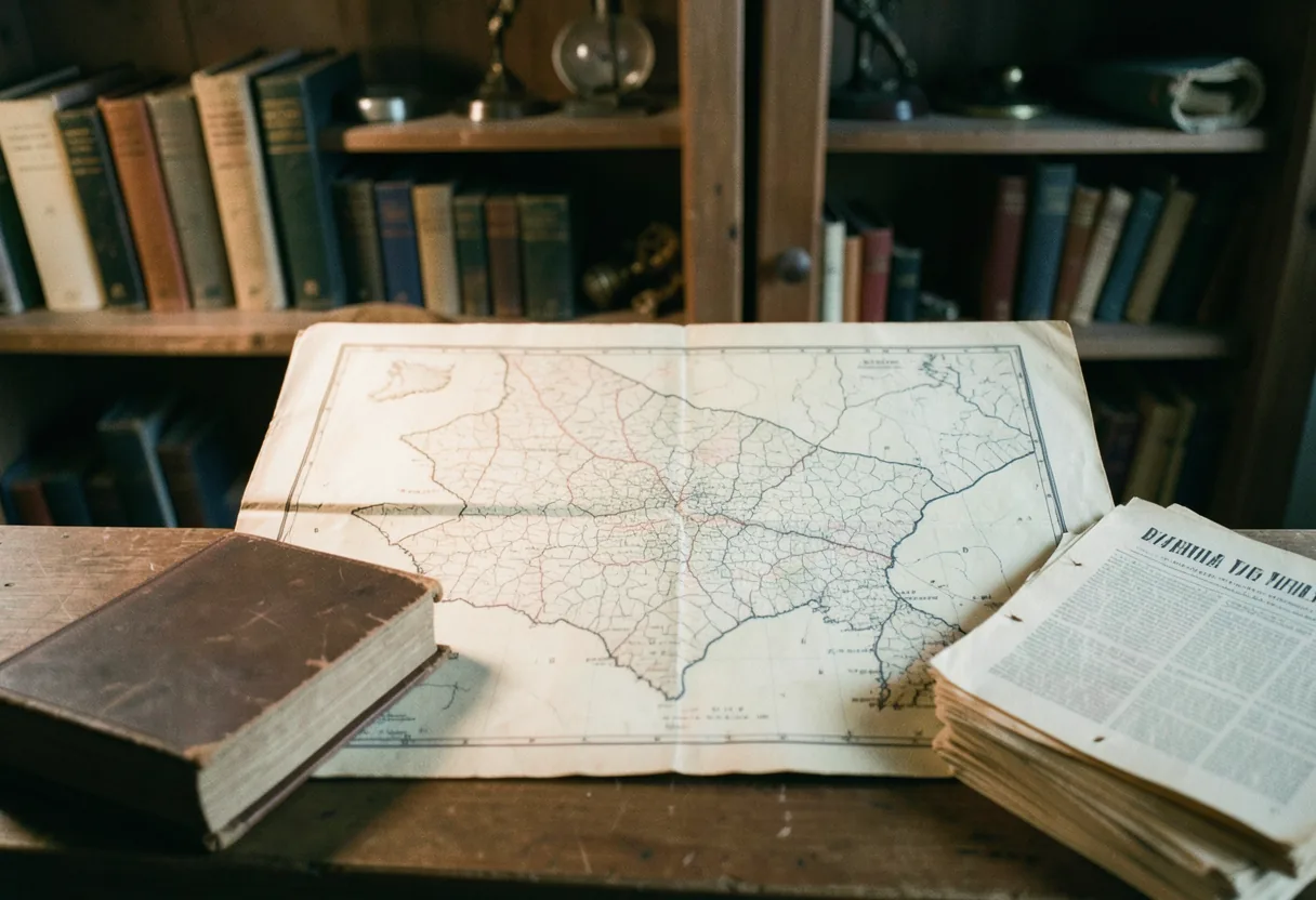 Vintage Virginia map, muted colors, soft lighting, center focus, historical theme.